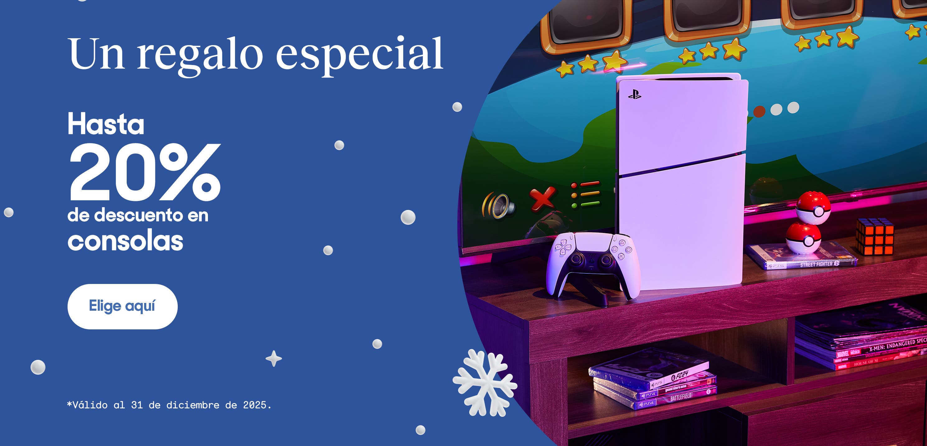 Un regalo especial. Hasta 20% de descuento en consolas y videojuegos. *Válido al 31 de diciembre de 2025. Pulsa aquí para ver más