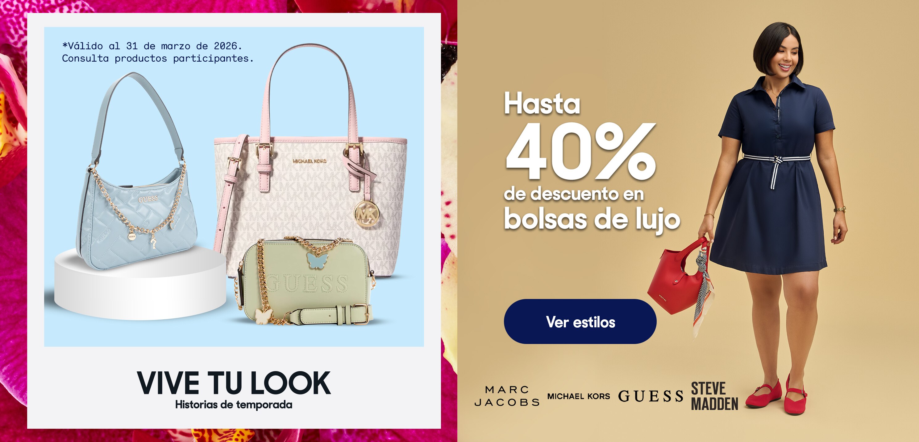 Hasta 40% de descuento en bolsas de lujo. *Válido al 31 de marzo de 2026. Pulsa aquí para ver más