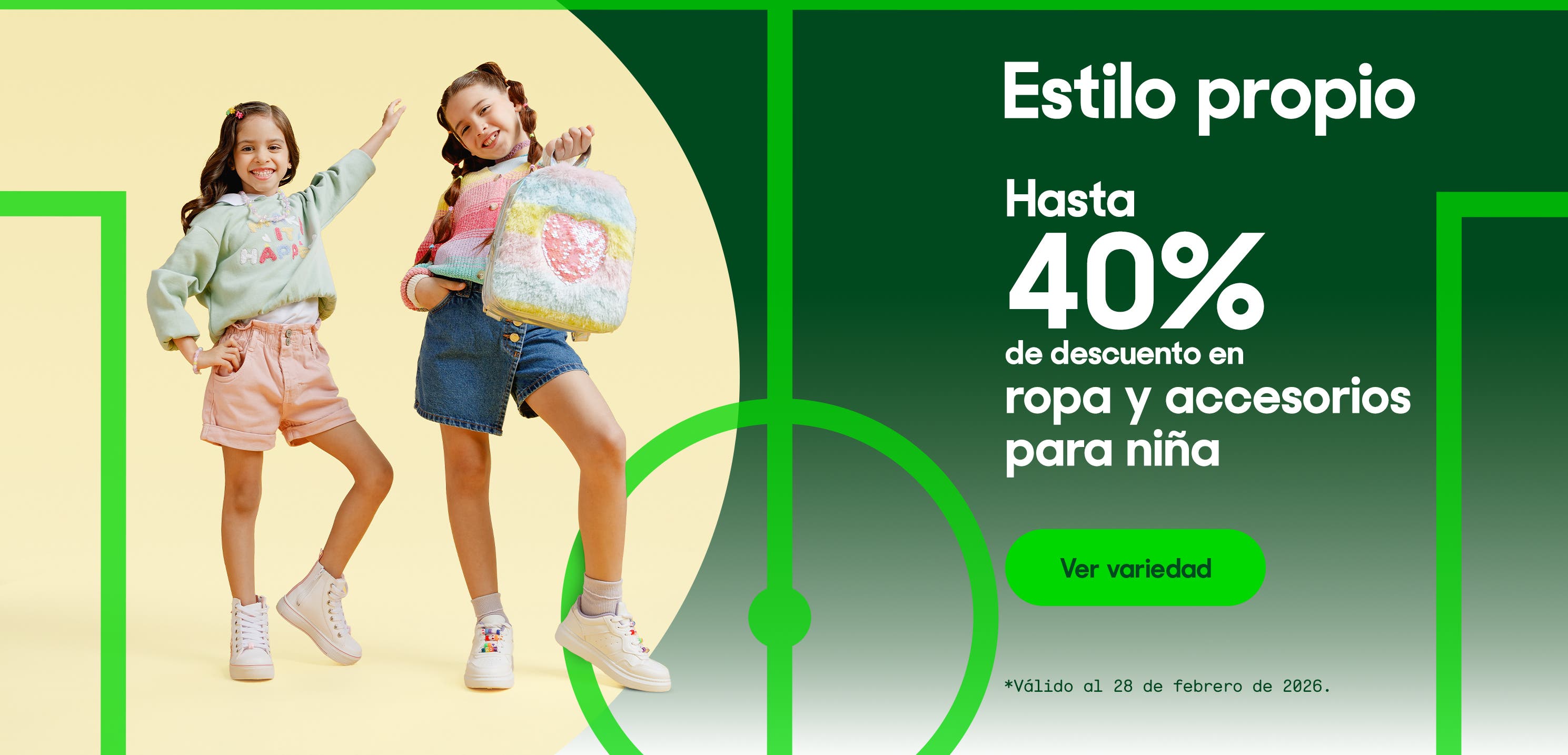 Estilo propio. Hasta 40 por ciento de descuento en ropa y accesorios para niña. Válido al 28 de febrero de 2026. Pulsa aquí para ver variedad.