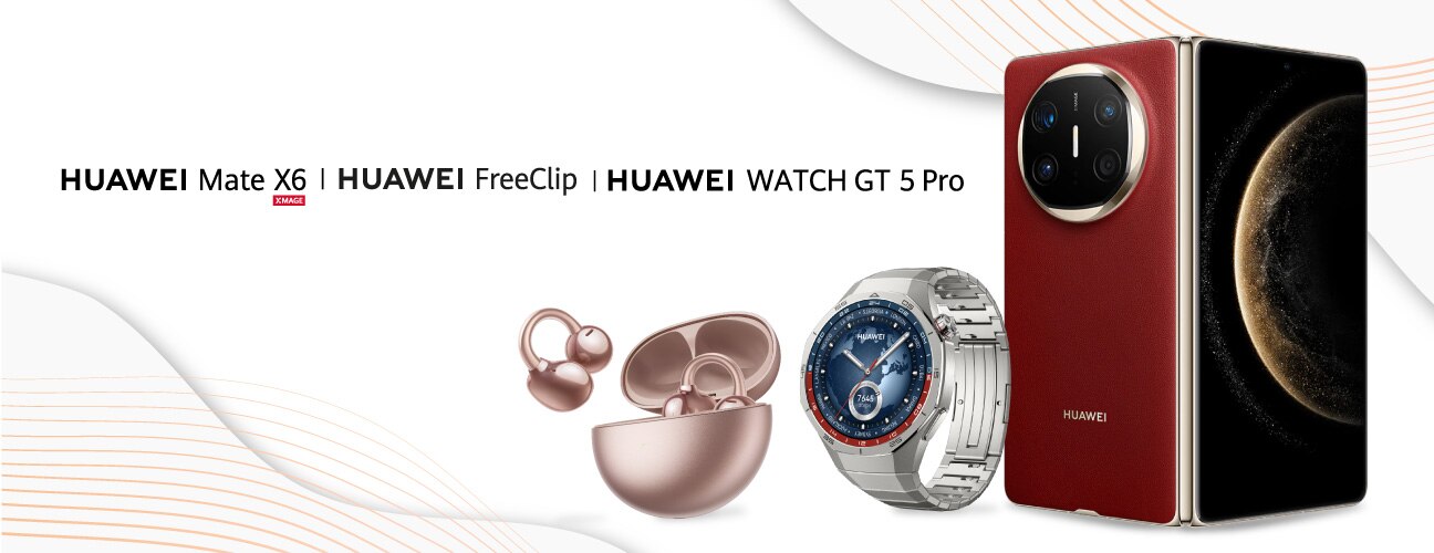 Huawei Mate X6. Huawei FreeClip. Huawei Watch GT 5 Pro. Pulsa aquí para ver más.