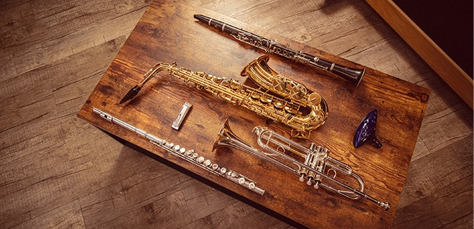 Clarinete, saxofón, flauta, trompeta. Pulsa aquí para ver más intrumentos.