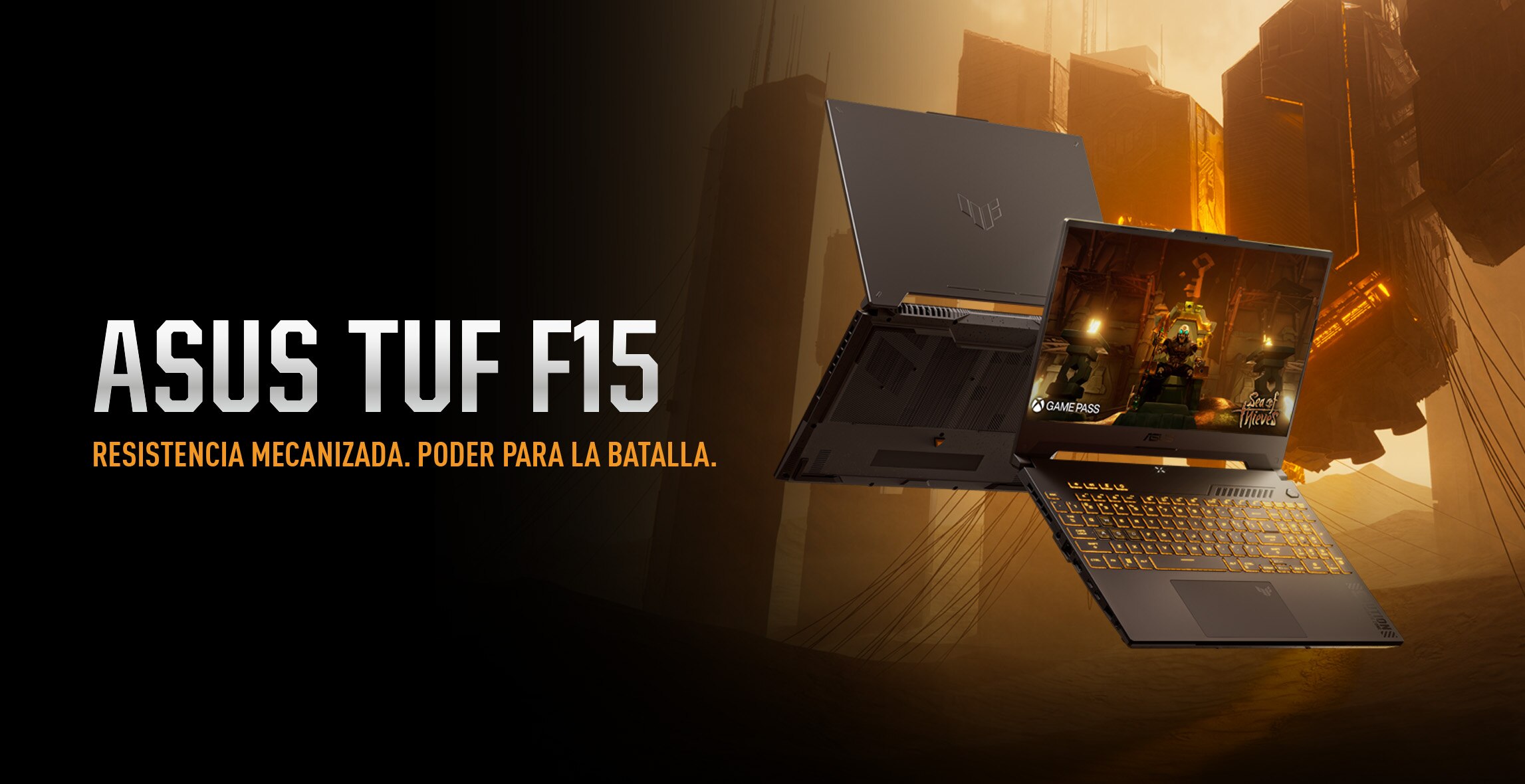 Asus Tuf F15. Resistencia mecanizada. Poder para la batalla. Pulsa aquí para descubrir más.