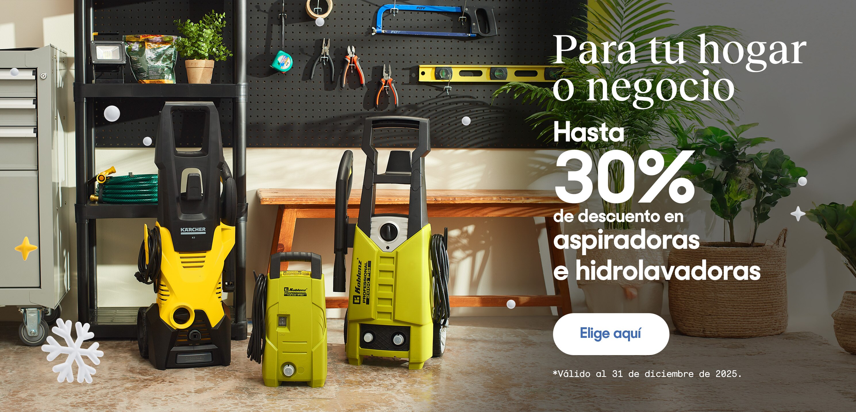 Para tu hogar o negocio. Hasta 30% de descuento en aspiradoras e hidrolavadoras. *Válido al 31 de diciembre de 2025. Pulsa aquí para ver más