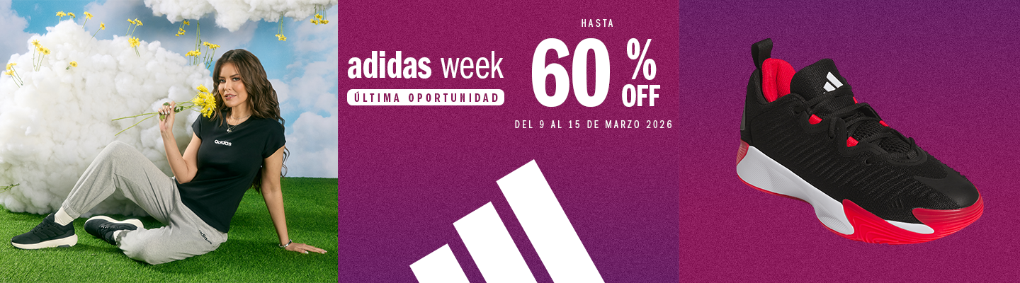 adidas week. Última oportunidad. Hasta 60% de descuento en artículos seleccionados. Válido del 9 al 15 de marzo 2026. Pulsa aquí para aprovechar.