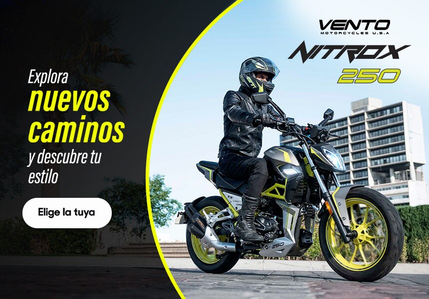 Vento. Nitrox 250. Explora nuevos caminos y descubre tu estilo. Pulsa aquí para elegir tu motocicleta. 