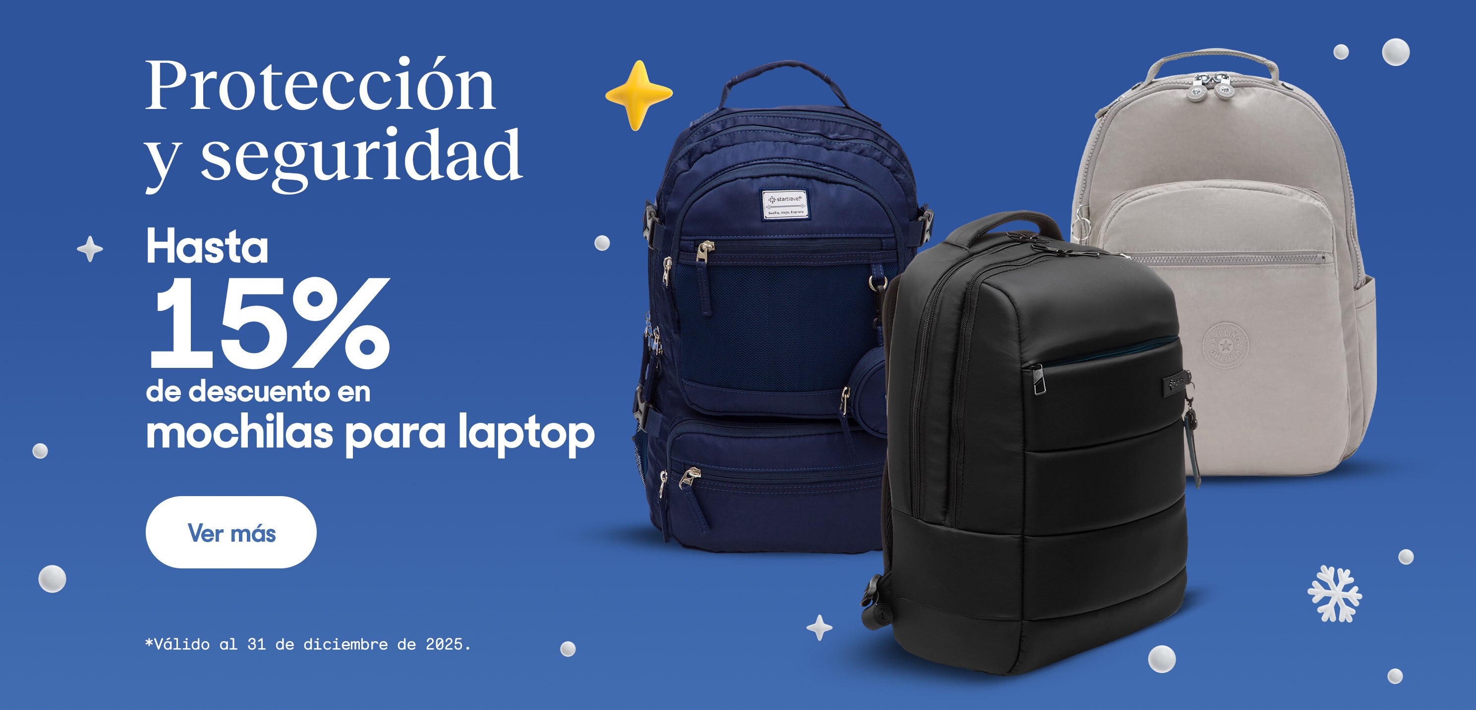 Protección y seguridad. Hasta 15 por ciento de descuento en mochilas para laptop. Válido al 31 de diciembre de 2025. Pulsa aquí para ver más.