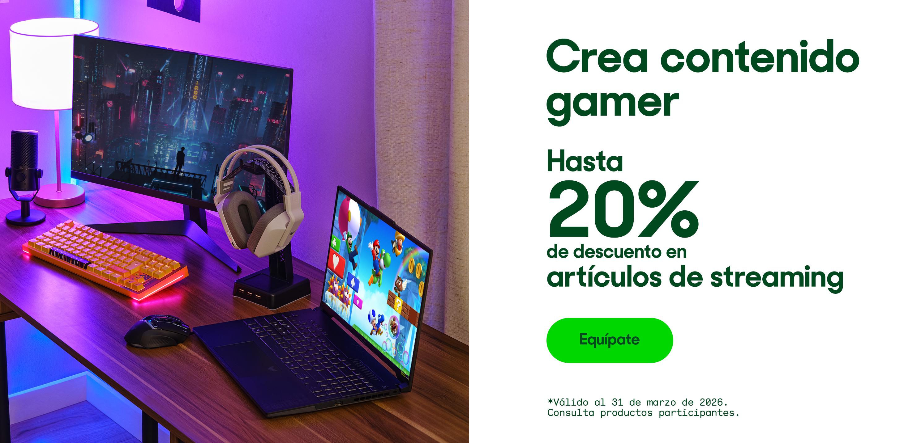 Crea contenido gamer. Hasta 20% de descuento en artículos de streaming. *Válido al 31 de marzo de 2026. Pulsa aquí para ver más