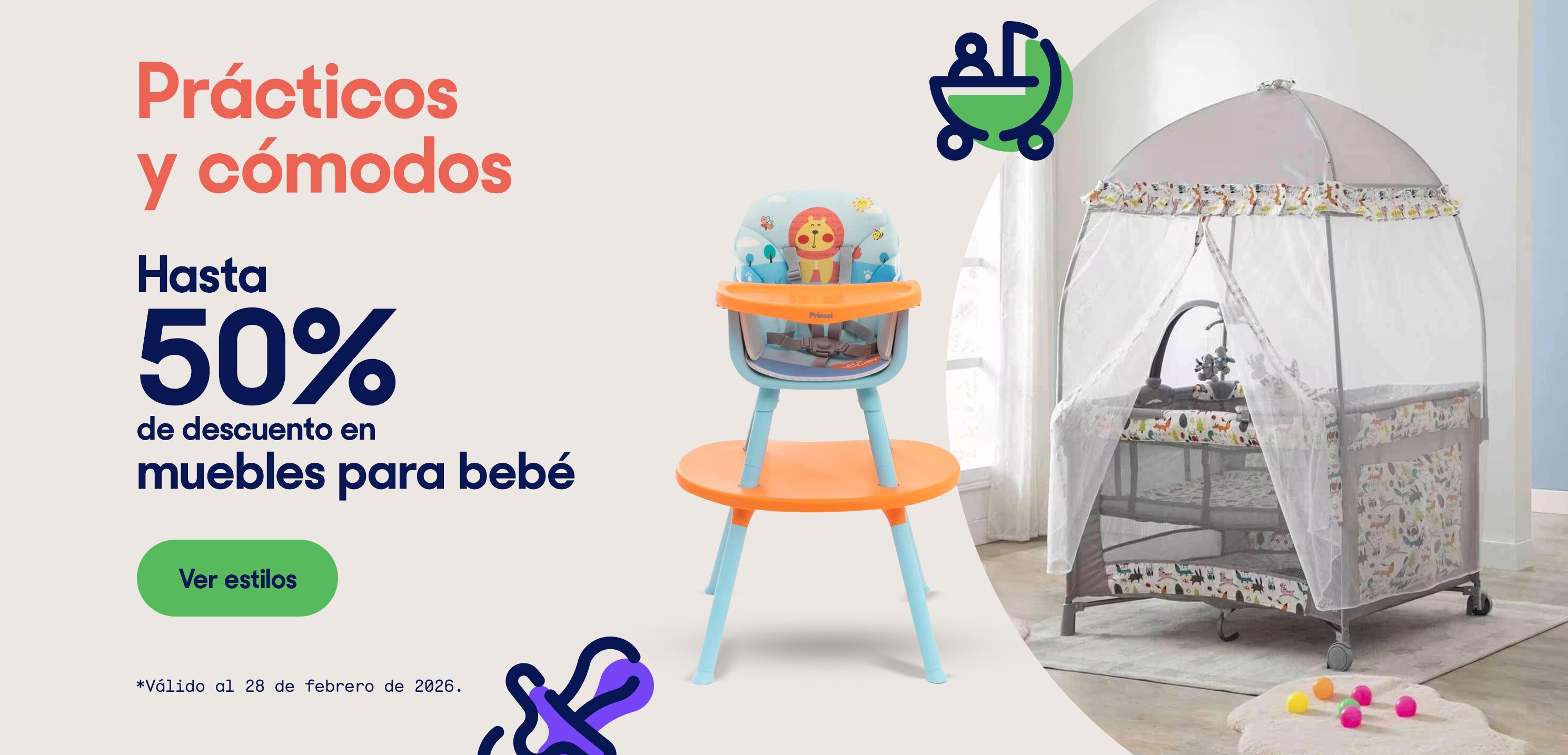 Prácticos y cómodos. Hasta 50 por ciento de descuento en muebles para bebé. Válido al 28 de febrero de 2026. Pulsa aquí para ver estilos.