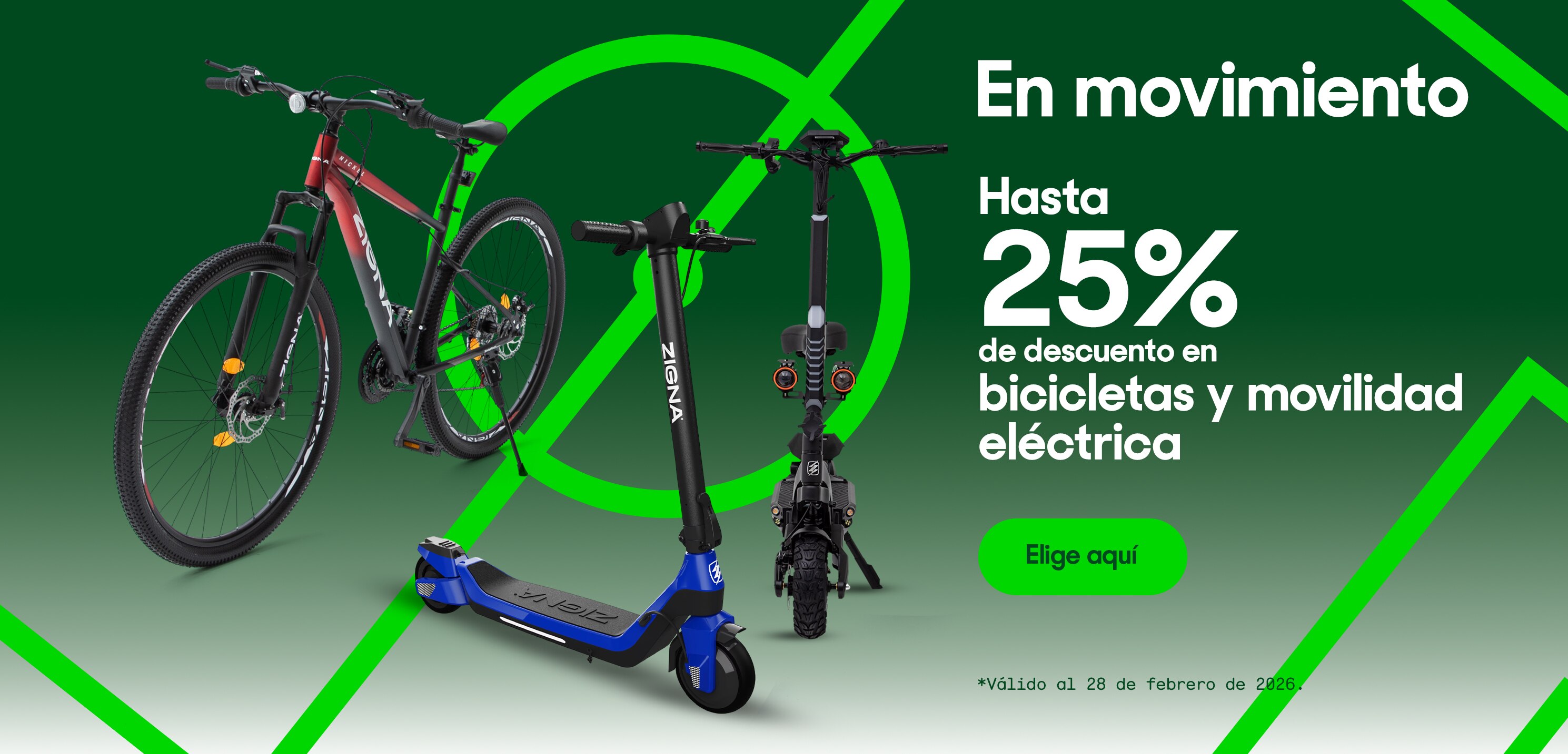 En movimiento. Hasta 25 por ciento de descuento en bicicletas y movilidad eléctrica. Válido al 28 de febrero de 2026. Pulsa aquí para elegir.