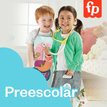 Dos modelos infantiles, masculino y femenino. Uno porta un mandil con imágenes de las partes del cuerpo humano interior. Otro porta un estetoscopio de juguete y un maletín de juguete en color gris. Pulsa aquí para ver más juguetes de preescolar. Abre en pestaña nueva.