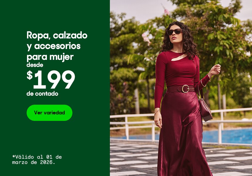 Ropa, calzado y accesorios para mujer desde 199 pesos de contado. Válido al 01 de marzo de 2026. Pulsa aquí para elegir.