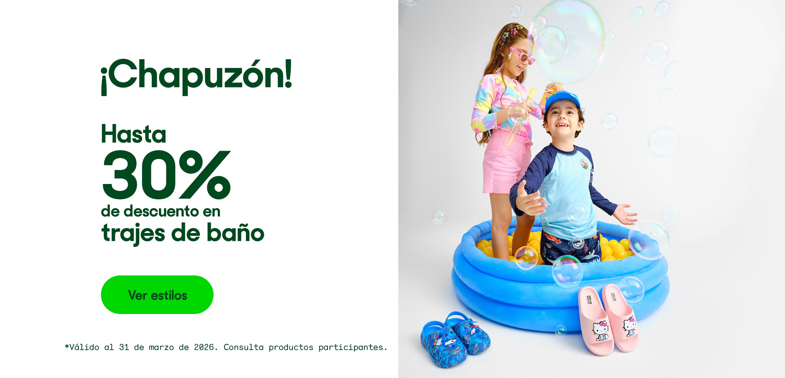 ¡Chapuzón!. Hasta 30% de descuento en trajes de baño. *Válido al 31 de marzo de 2026. Pulsa aquí para ver más