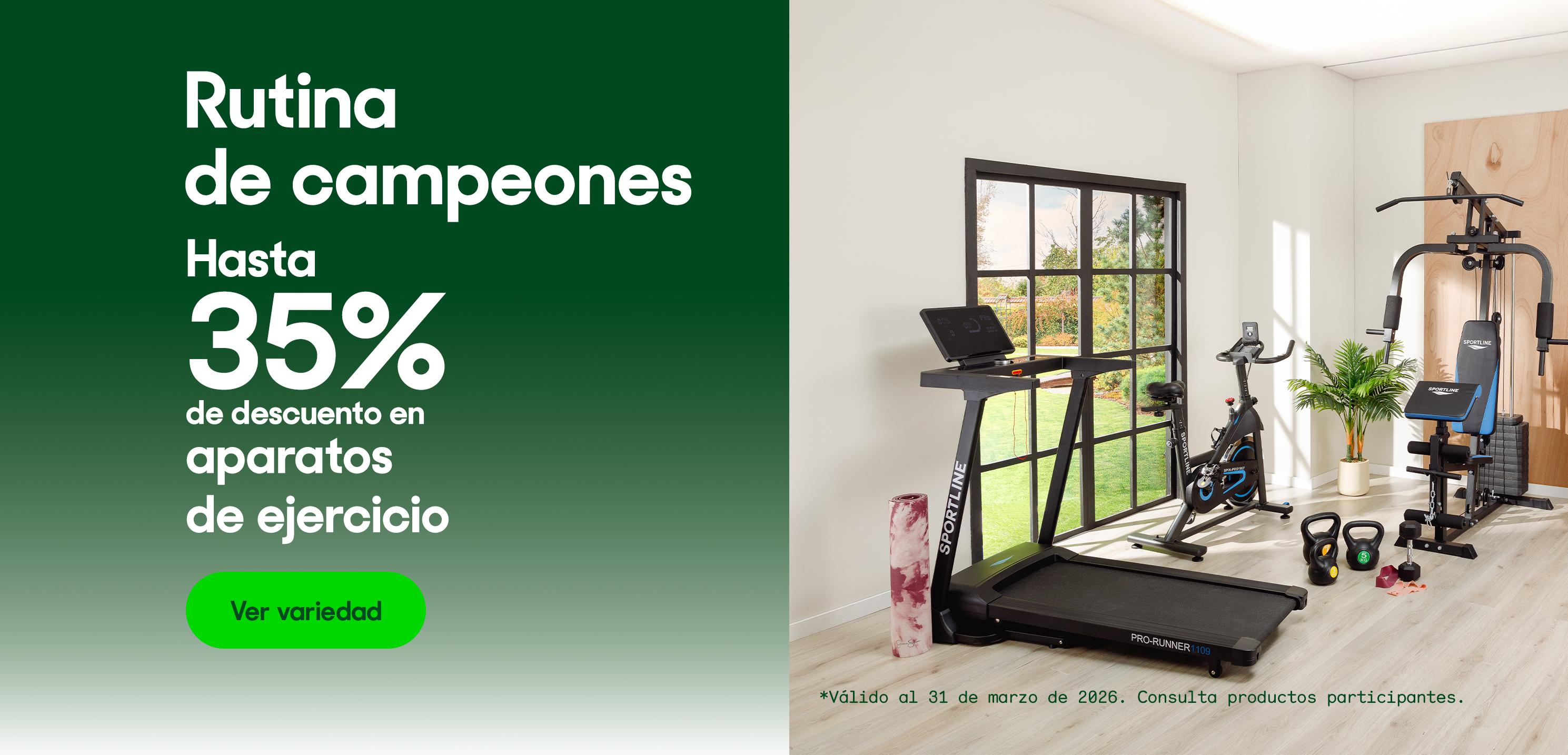 Rutina de campeones. Hasta 35% de descuento en aparatos de ejercicio. *Válido al 31 de marzo de 2026. Pulsa aquí para ver más.