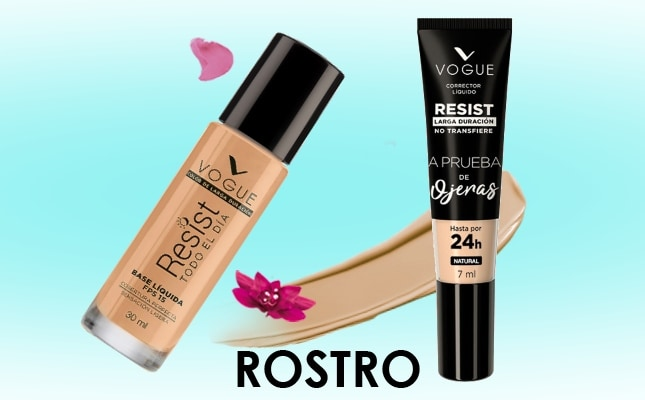 Composición de Base Líquida Resist Vogue y Corrector a Prueba de Ojeras Resist Colapsable. Pulsa aquí para ver cosméticos para el rostro.