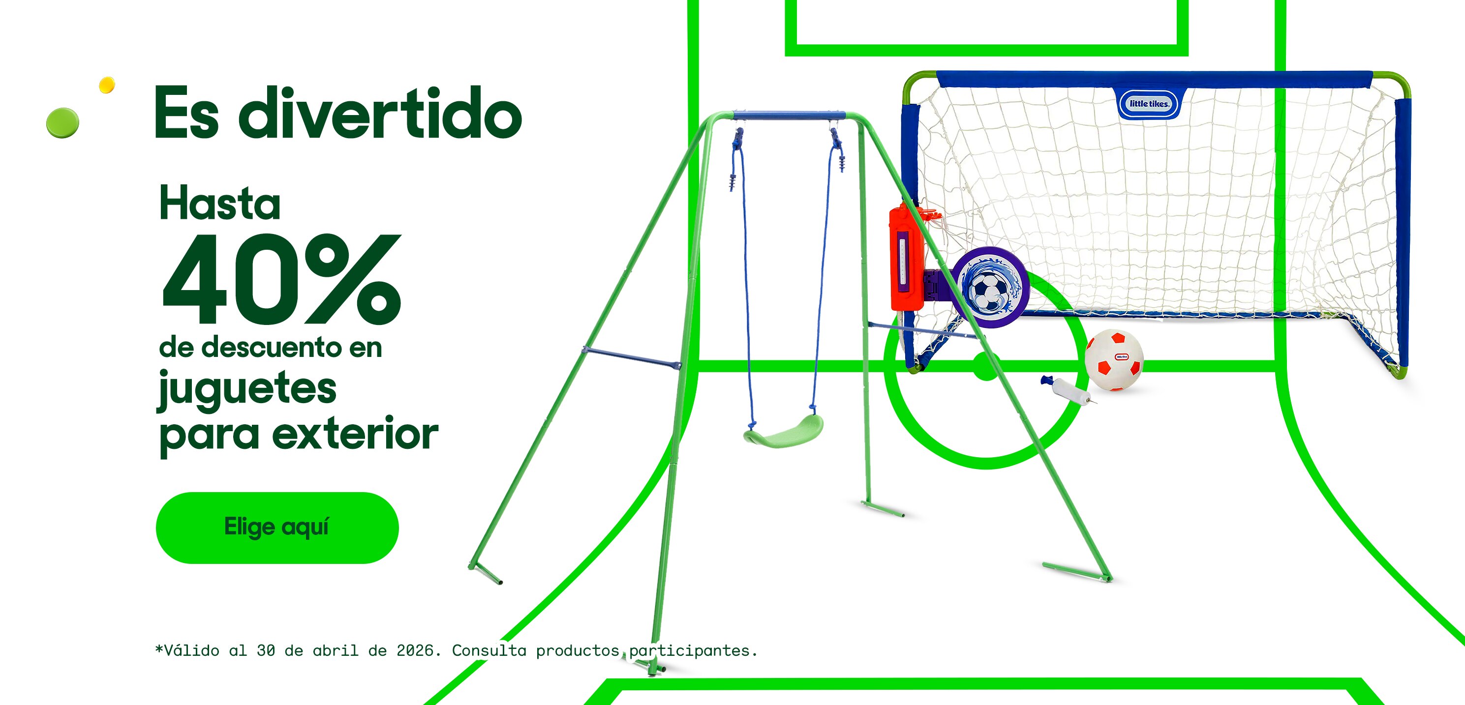 Es divertido. Hasta 40% de descuento en juguetes para exterior. *Válido al 30 de abril de 2026. Pulsa aquí para ver más.