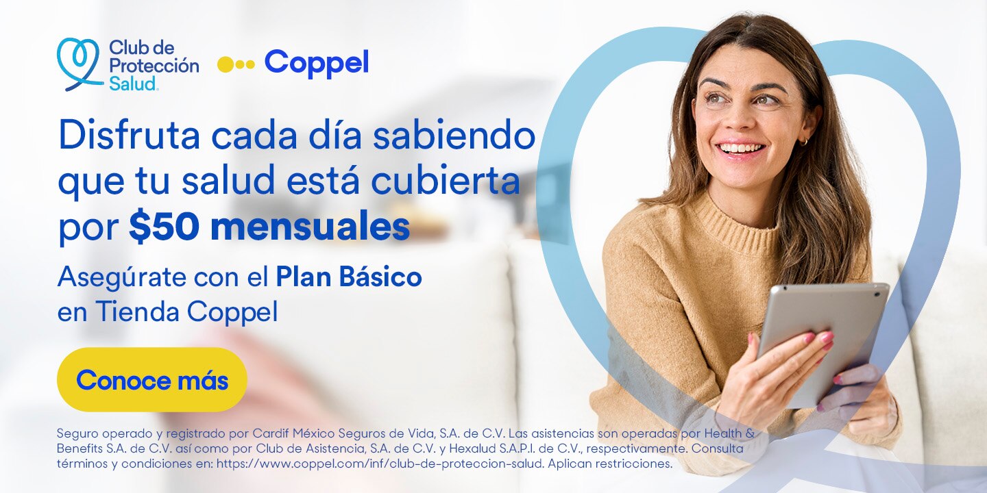 Club de Protección Salud Coppel. Cuida tu salud desde $50 al mes. Contrata tu seguro en tu Tienda Coppel.