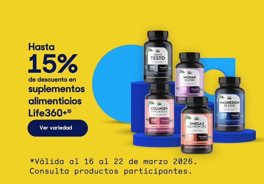 Hasta 15% de descuento en suplementos alimenticios Life360+. Válido del 16 al 22 de marzo de 2026. Consulta productos participantes. Pulsa aquí para elegir.