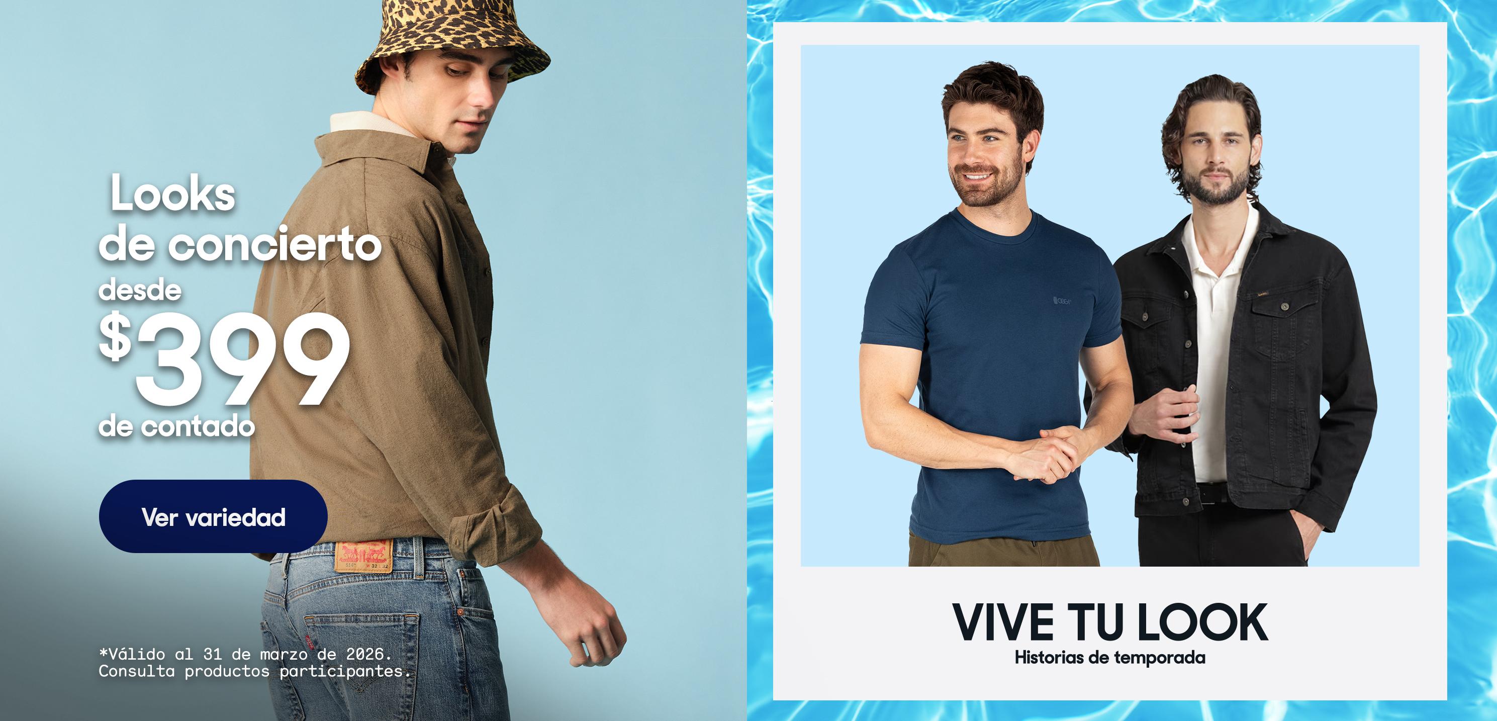 Looks de concierto desde 399 pesos de contado. *Válido al 31 de marzo de 2026. Pulsa aquí para ver más