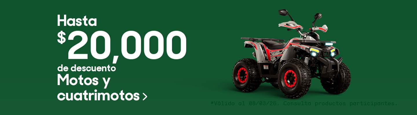 Hasta 20 mil pesos de descuento en motos y cuatrimotos. Válido al 08 de marzo de 2026. Consulta productos participantes. Pulsa aquí para elegir.