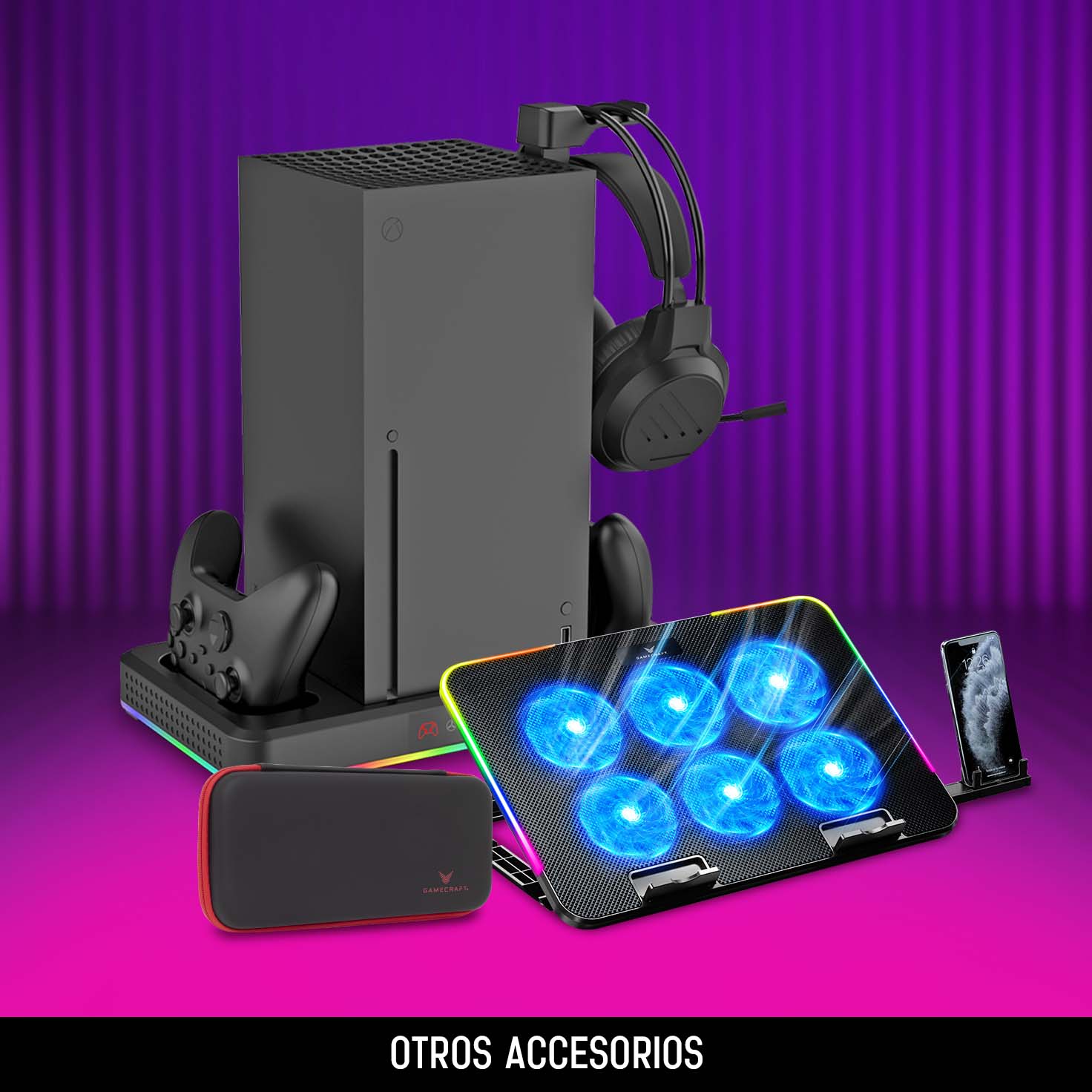 Gamecraft. Bases enfriadoras, barras de sonido, micrófonos gamer, fundas y más accesorios. Pulsa aquí para equiparte.
