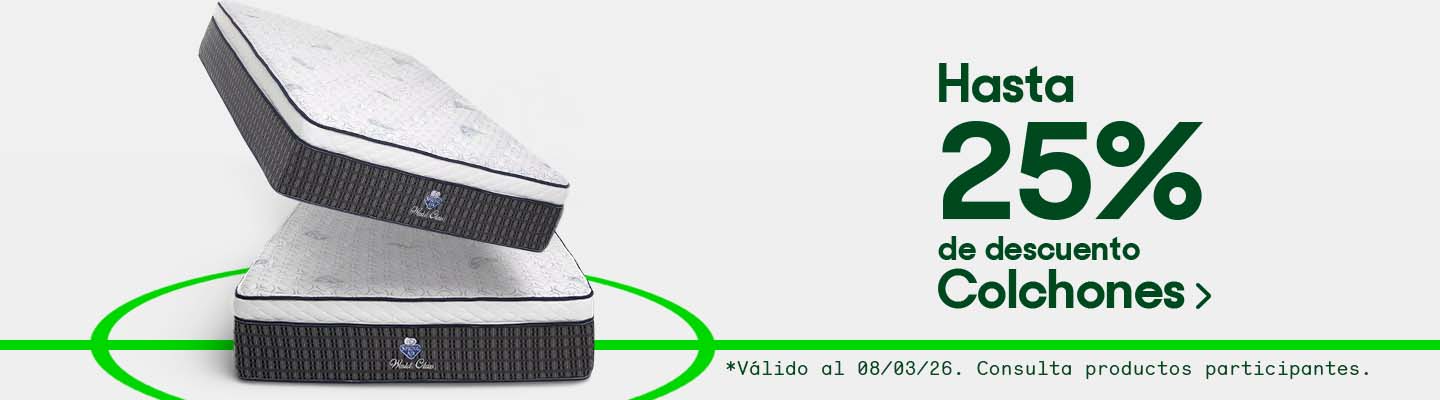 Hasta 25% de descuento en colchones. Válido al 08 de marzo de 2026. Consulta productos participantes. Pulsa aquí para elegir.