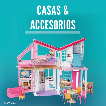 Casas y accesorios. Casa para muñecas en tonos rosas, de dos plantas con accesorios variados en cada habitación: mesa, sillas, cama, sillón. Pulsa aquí para ver más casas y accesorios para muñecas.