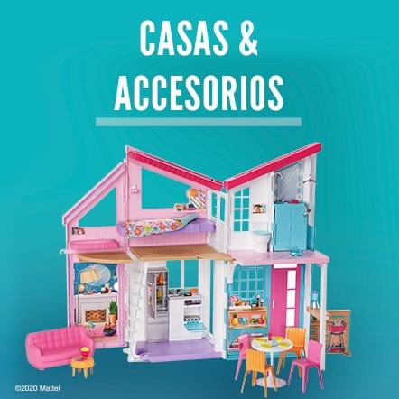 Casas y accesorios. Casa para muñecas en tonos rosas, de dos plantas con accesorios variados en cada habitación: mesa, sillas, cama, sillón. Pulsa aquí para ver más casas y accesorios para muñecas.