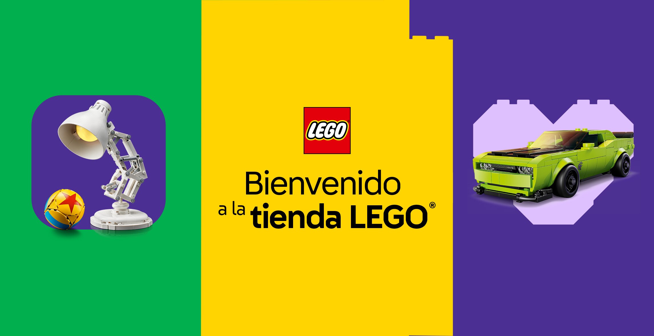Logo de LEGO. Bienvenido a la tienda LEGO. Pulsa aquí para descubrir la variedad de sets armables.