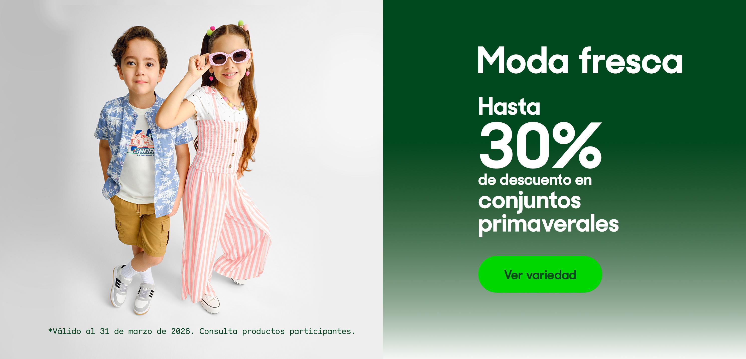 Moda fresca. Hasta 30% de descuento en conjuntos primaverales. *Válido al 31 de marzo de 2026. Pulsa aquí para ver más