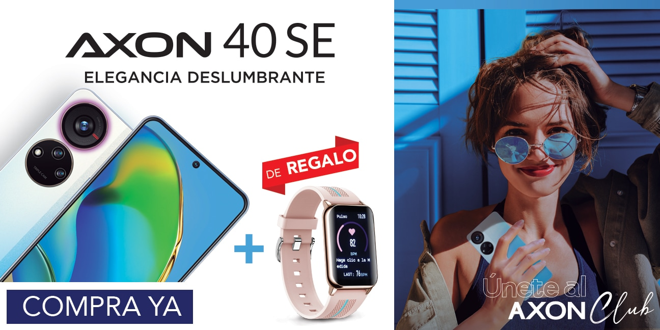 AXON 40 SE. Elegancia deslumbrante. Únete al Axon Club. Pulsa aquí para ver celulares de la marca.