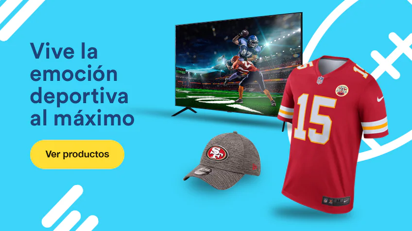 Composición de pantalla, jersey de los Chiefs y gorra de San Francisco. Pulsa aquí para prepararte para el gran evento deportivo.