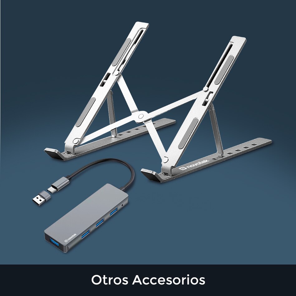 Soportes para laptop, adaptadores y más accesorios. Pulsa aquí para elegir Novotek.