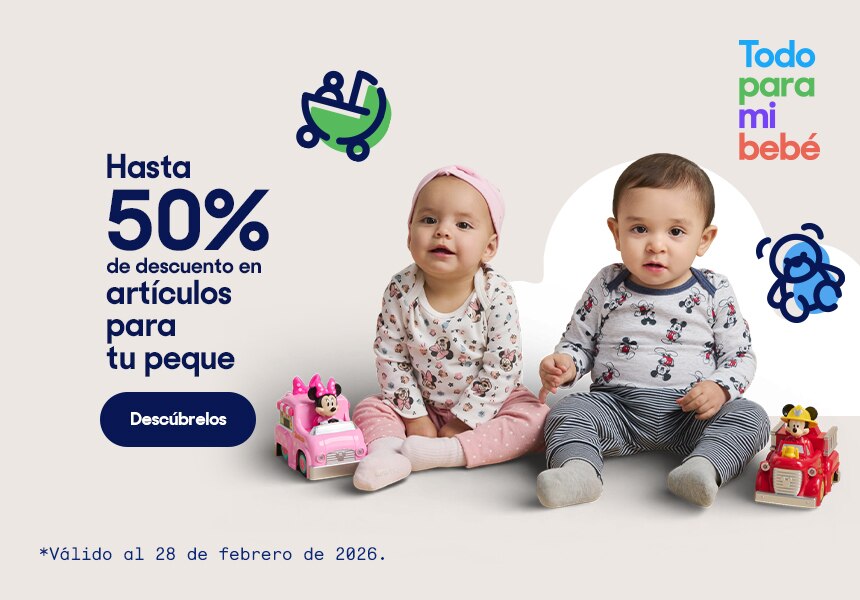Todo para mi bebé. Hasta 50% de descuento en artículos para tu peque. Válido al 28 de febrero de 2026. Pulsa aquí para elegir.