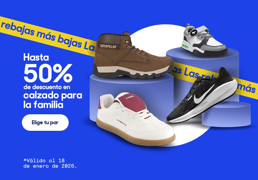 Hasta 50% de descuento en calzado para la familia. Válido al 18 de enero de 2026. Pulsa aquí para elegir.