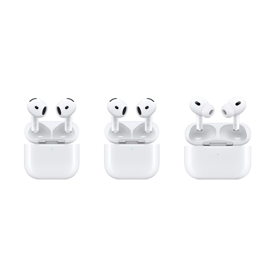 Composición de 3 AirPods. Pulsa aquí para conocer los diferentes modelos.