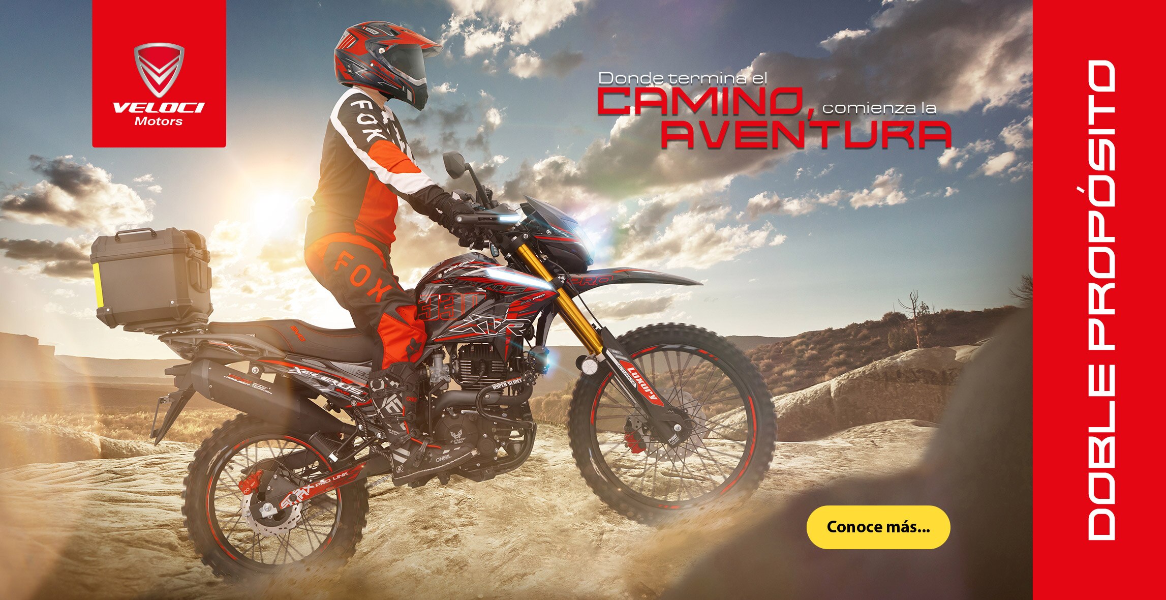 Veloci. Donde termina el camino, comienza la aventura. Pulsa aquí para encontrar motocicletas doble propósito.