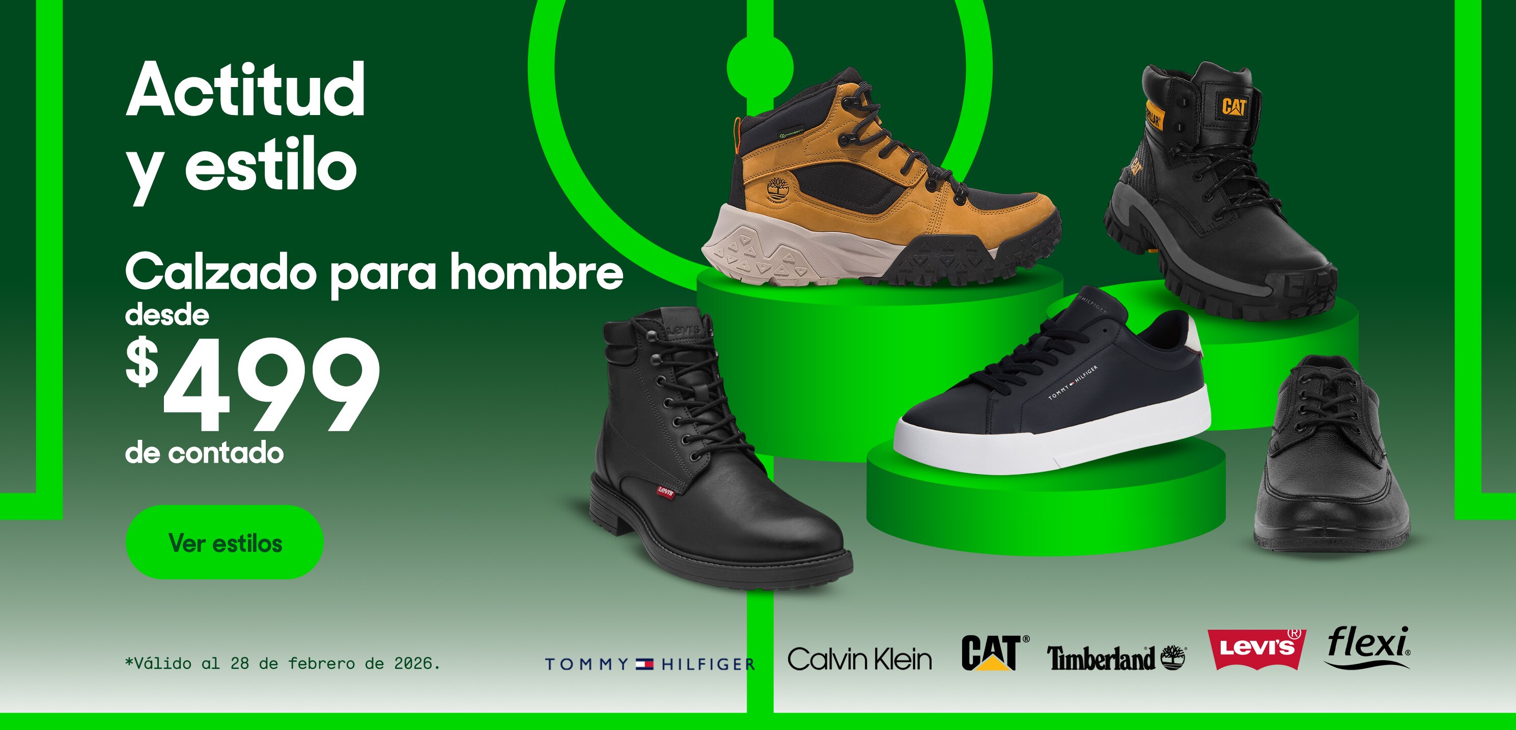 Actitud y estilo. Calzado para hombre desde 499 pesos de contado. Válido al 28 de febrero de 2026. Pulsa aquí para ver estilos.