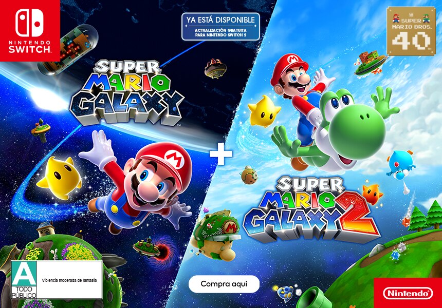 Ya está disponible. Super Mario Galaxy más Super Mario Galaxy 2. Pulsa aquí para estrenarlos.