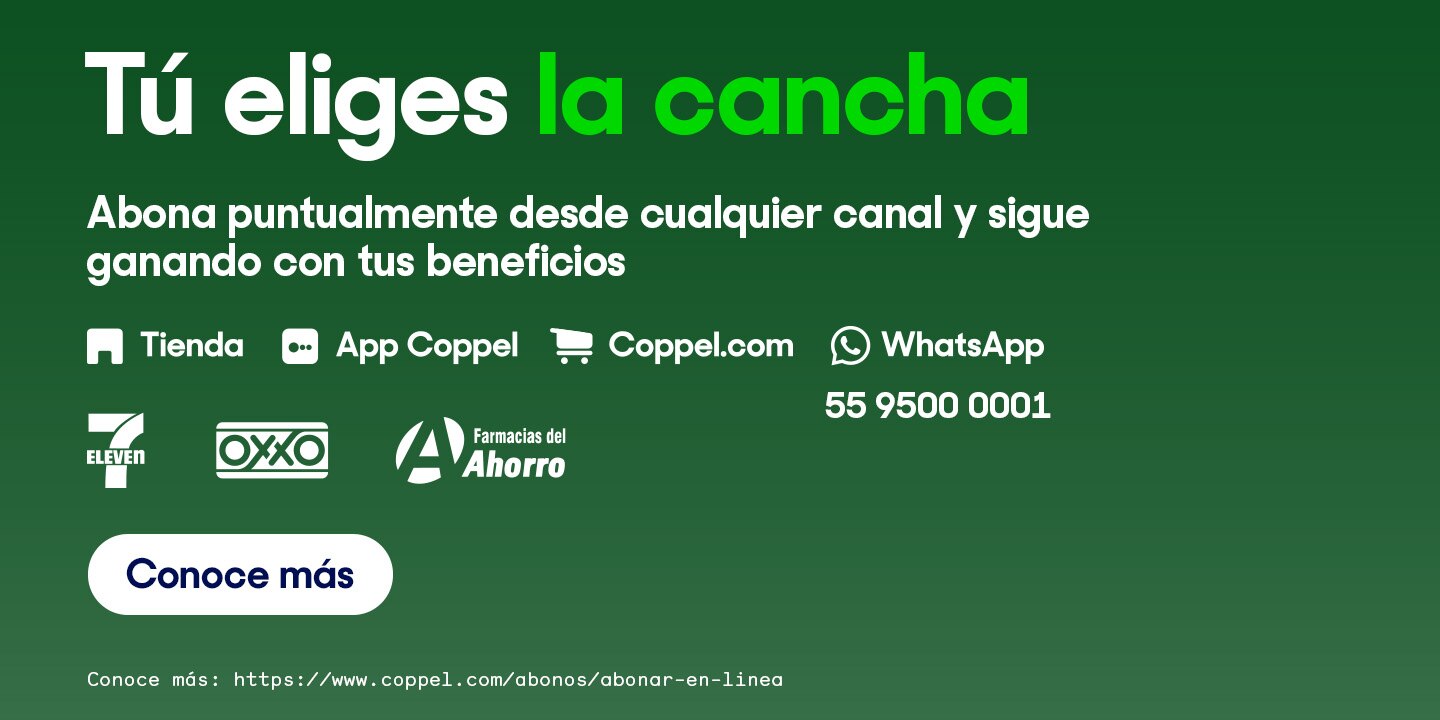 Tú eliges la cancha, abona puntual desde los canales disponibles y sigue ganando beneficios. Conoce más aquí.