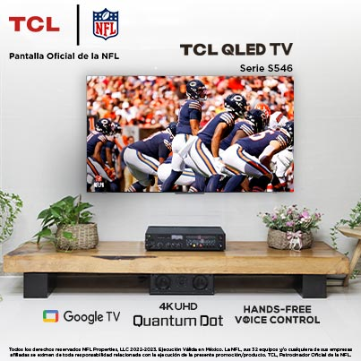 TCL. Pantalla oficial de la NFL. Televisor TCL modelo QLED TV. Pulsa aquí para comprar.