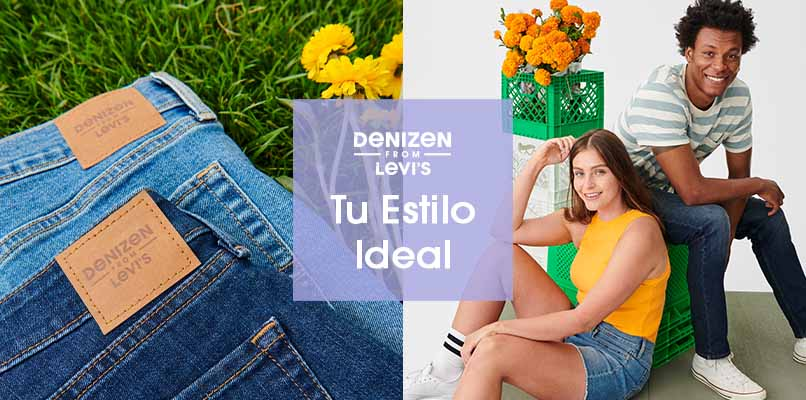 Detalle de pantalones de mezclilla y dos jóvenes en outfits de tendencia. Denizen, tu estilo ideal. Pulsa para ver lo nuevo de Denizen.