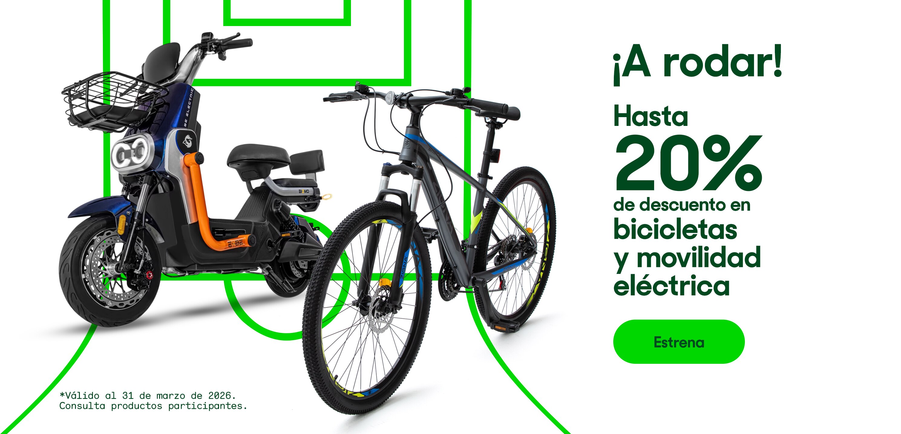 ¡A rodar!. Hasta 20% de descuento en bicicletas y movilidad eléctrica. *Válido al 31 de marzo de 2026. Pulsa aquí para ver más.