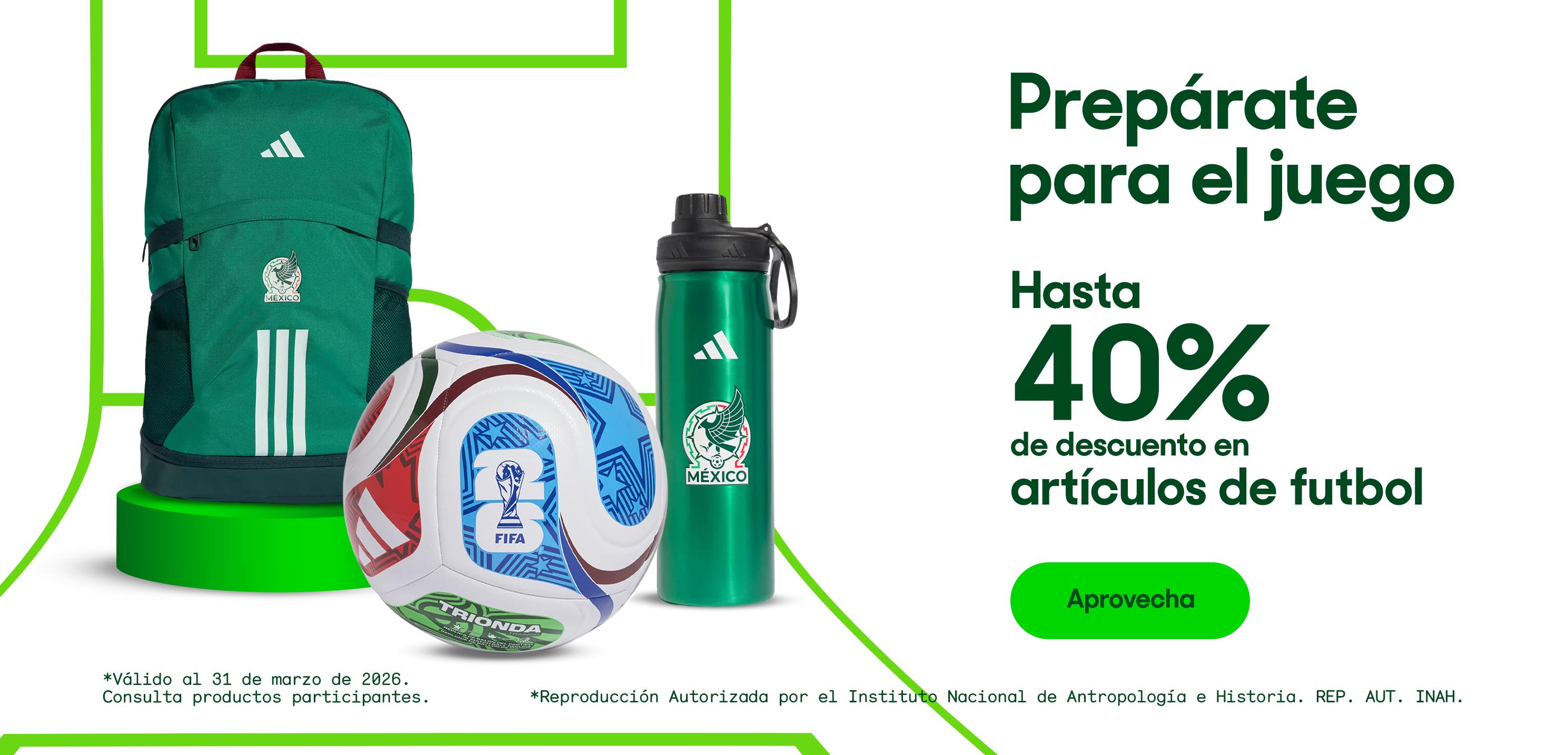 Prepárate para el juego. Hasta 40% de descuento en artículos de futbol. *Válido al 31 de marzo de 2026. Pulsa aquí para ver más.