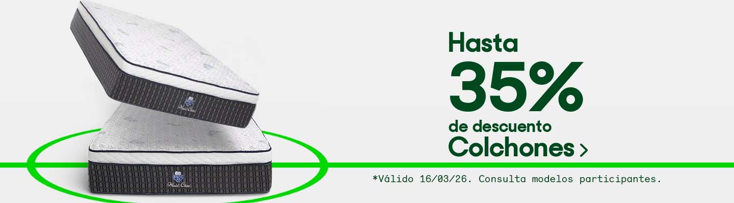 Hasta 35% de descuento en colchones. Válido al 16 de marzo de 2026. Consulta productos participantes. Pulsa aquí para elegir.
