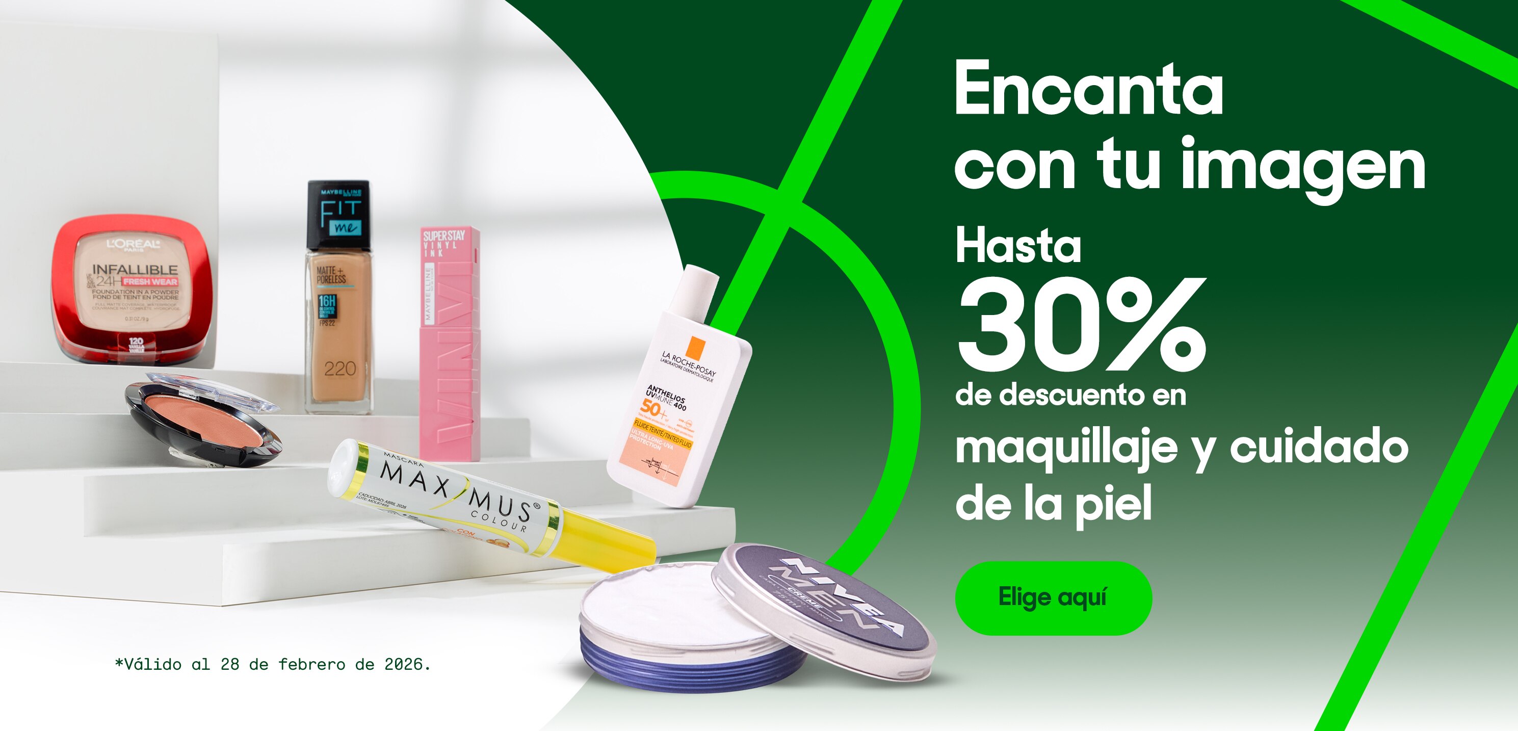 Encanta con tu imagen. Hasta 30 por ciento de descuento en maquillaje y cuidado de la piel. Válido al 15 de febrero de 2026. Pulsa aquí para elegir. Válido al 28 de febrero de 2026. Pulsa aquí para elegir.