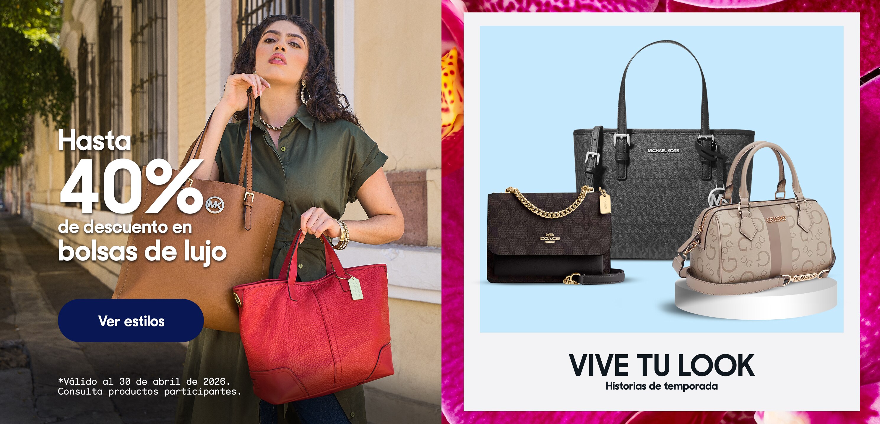 Diseños encantadores. Hasta 40% de descuento en bolsas de lujo. *Válido al 30 de abril de 2026. Pulsa aquí para ver más