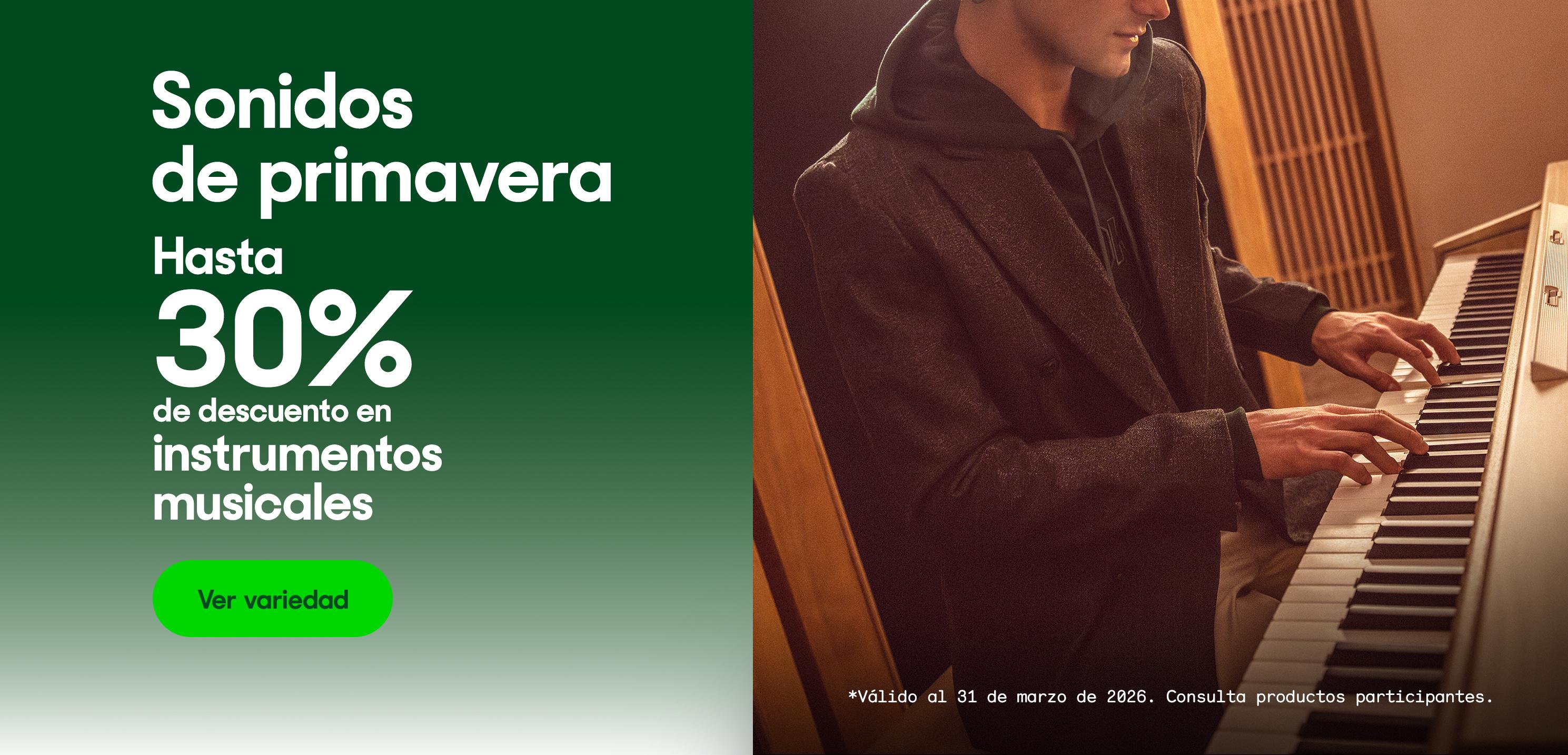 Sonidos de primavera. Hasta 30% de descuento en instrumentos musicales. *Válido al 31 de marzo de 2026. Pulsa aquí para ver más