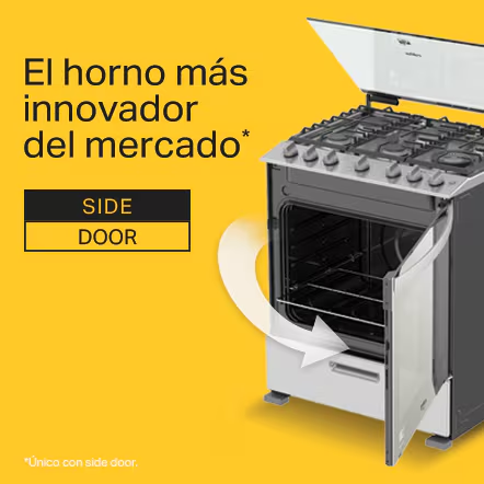 El horno más innovador del mercado. Único con side door. Estufa Whirlpool color gris acero, 6 quemadores, 3 parrillas, 7 perillas, horno en la parte inferior con puerta que abre lateralmente. Pulsa aquí para ver más.