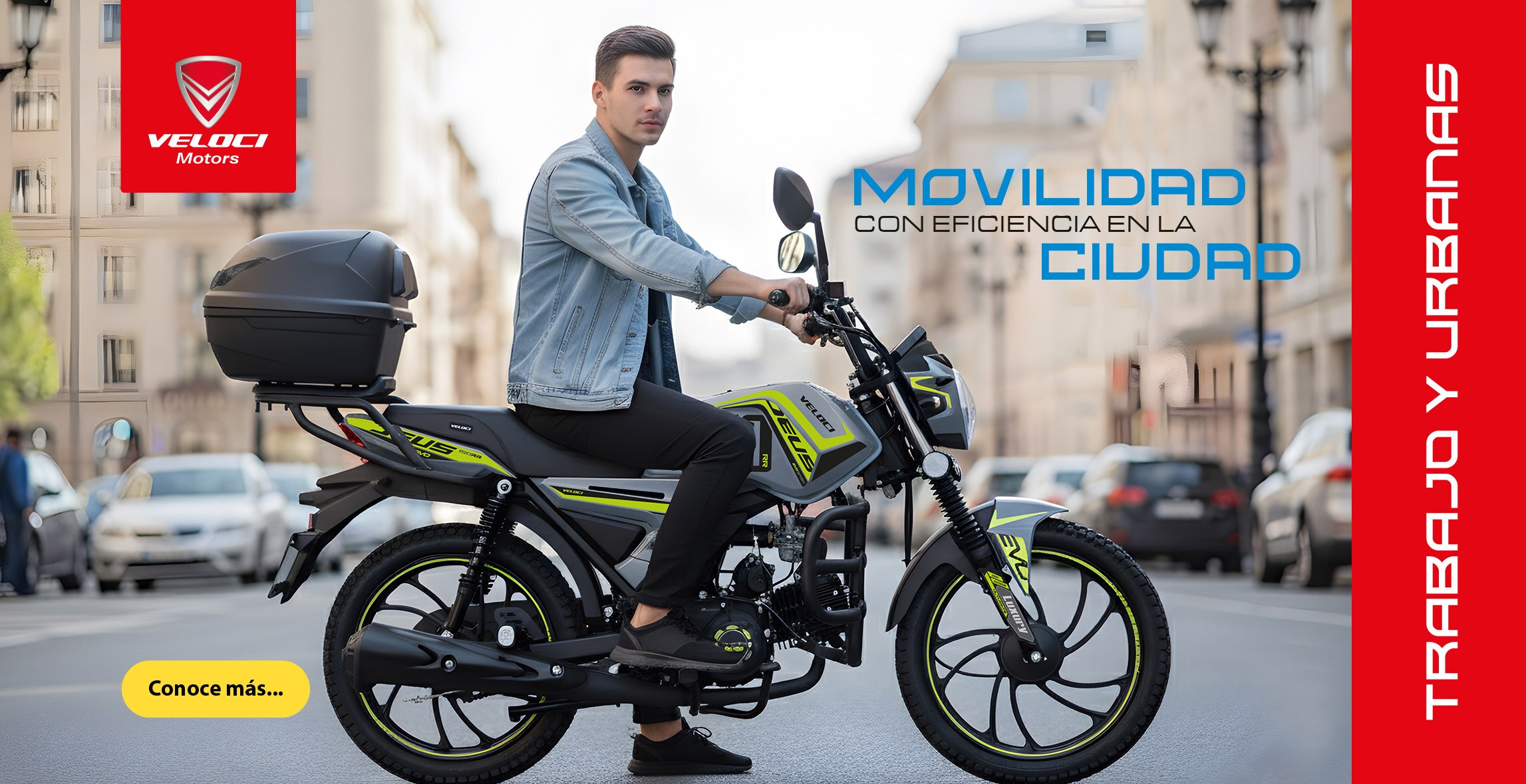 Veloci. Movilidad con eficiencia en la ciudad. Pulsa aquí para encontrar motos de trabajo y urbanas.