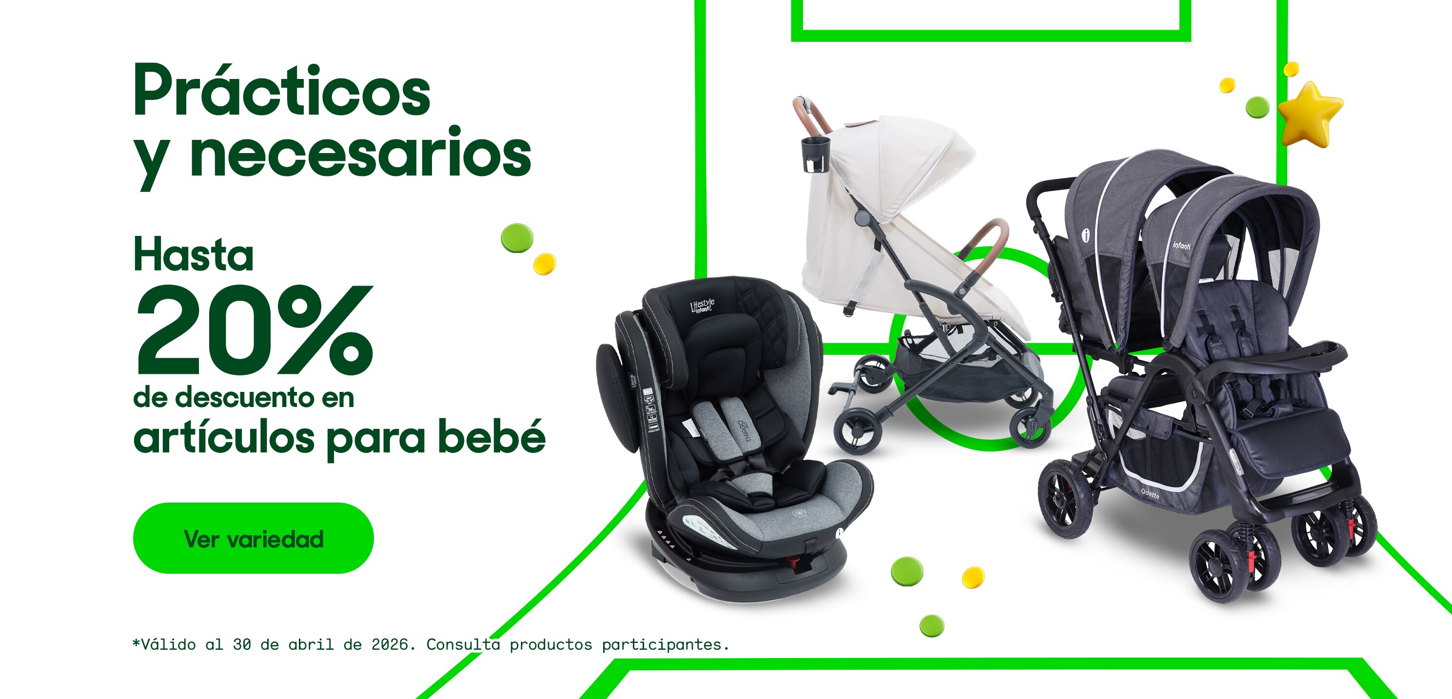Prácticos y necesarios. Hasta 20% de descuento en artículos para bebé. *Válido al 30 de abril de 2026. Pulsa aquí para ver más
